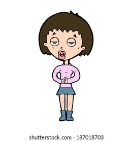 cartoon bored woman waiting