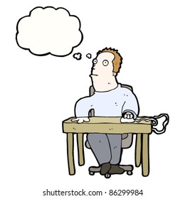 tipo de oficina aburrido de caricatura con burbuja de pensamiento