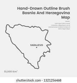 Cartoon Bosnia and Herzegovina Map, Hand Drawn Bosnia and Herzegovina Map, Doodle Bosnia and Herzegovina Map Vector Outline Style Map Information