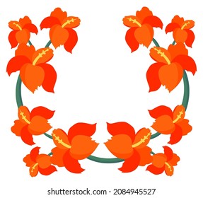 Cartoon botanical frame of red flowers on white background. Vector illustration for handmade gift card, poster, invitation or flyer.