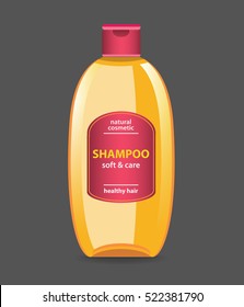 Cartoon Bottle. Baby Shampoo. Detergent Packaging. Liquid Soap. Vector Illustration.