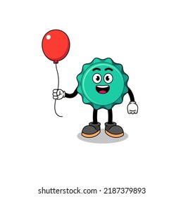 Cartoon of bottle cap holding a balloon , character design