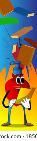 Cartoon bottle of hand sanitizer gel for hygiene  with face reading a book.