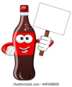 Cartoon bottle holding blank banner isolated