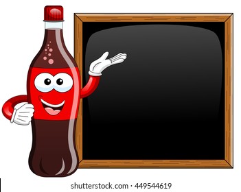 Cartoon bottle presenting blank blackboard isolated