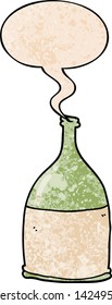 cartoon bottle with speech bubble in retro texture style