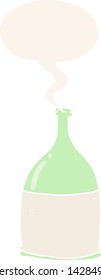 botella de dibujos animados con burbuja de habla en estilo retro