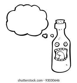 cartoon bottle with thought bubble