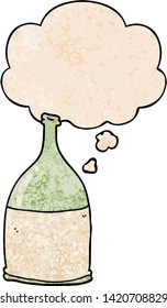 cartoon bottle with thought bubble in grunge texture style