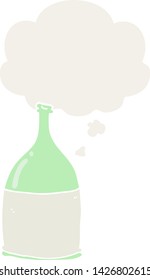 cartoon bottle with thought bubble in retro style