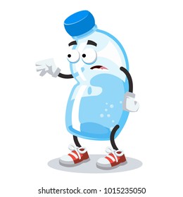 cartoon bottle of water scared on a white background