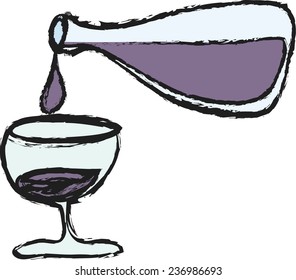cartoon bottle wine and glasses, vector