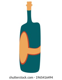 Cartoon bottle of wine. Wine lovers concept. Poster idea, shirt print design or menu decoration. Hand drawn trendy Vector illustration.