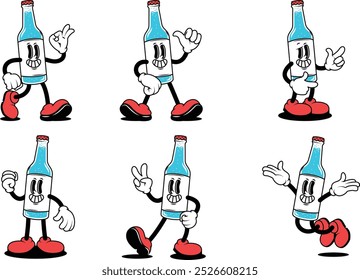 Ilustraciones embotelladas del carácter de la soda de la historieta con diversos estilos