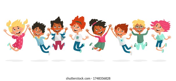 Cartoon Bouncing Jumping Children Different Skin Stock Vector (Royalty ...