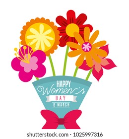 cartoon bouquet exotic flowers womens day card