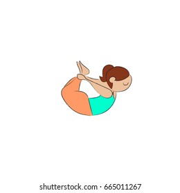 Cartoon Bow Yoga Pose on white isolate background, Vector Illustrator.