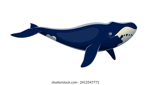 Caricatura del personaje de ballena de la cabeza del tazón. Vida silvestre oceánica y animales acuáticos adorables personajes. Gran mamífero del mar del Norte, fauna subacuática aislada personaje vector, ballena del intestino mascota graciosa