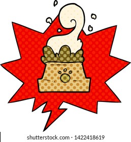 cartoon bowl of dog food with speech bubble in comic book style