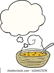 cartoon bowl of hot soup with thought bubble