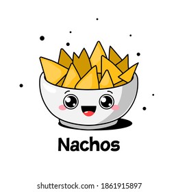 Cartoon bowl of nachos. Mexican food. Vector illustration