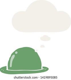 cartoon bowler hat with thought bubble in retro style
