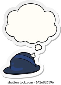cartoon bowler hat with thought bubble as a printed sticker
