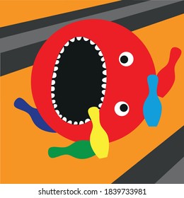 A cartoon bowling ball knocked out a strike