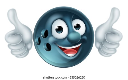 A cartoon bowling ball man mascot cartoon sports character giving a thumbs up