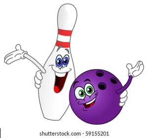 Cartoon Bowling Ball And Pin
