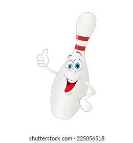 Cartoon Bowling Ball Pin On A White Background. Vector