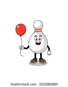 Cartoon of bowling pin holding a balloon , character design