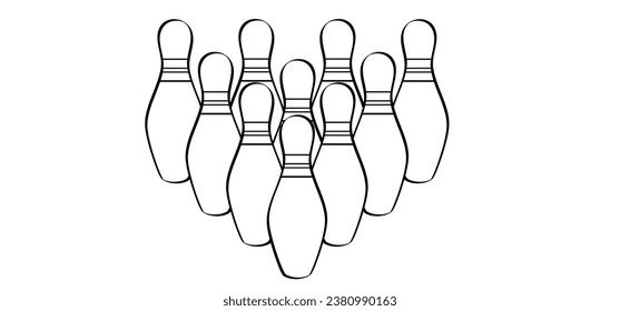 Cartoon Bowlingstift mit Streifen und Bowlingball. Bowling-Streik-Idee. Sport oder Hobby-Spiel. Spielen in einem Team, Wettbewerb oder Turnier. Kriechstifte und Schildkröten. Spielen Sie ein Kegling-Team.