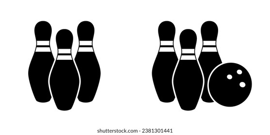 Cartoon bowling pin with stripes and bowling ball. Bowling strike idea. Sport or hobby game. Playing in a team, competition or tournament. Bowling pins and skittles. Play kegling team.