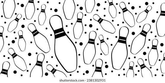 Cartoon bowling pin with stripes and bowling ball. Bowling strike idea. Sport or hobby game. Playing in a team, competition or tournament. Bowling pins and skittles. Play kegling team.