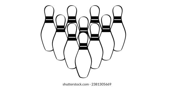 Cartoon Bowlingstift mit Streifen und Bowlingball. Bowling-Streik-Idee. Sport oder Hobby-Spiel. Spielen in einem Team, Wettbewerb oder Turnier. Kriechstifte und Schildkröten. Spielen Sie ein Kegling-Team.