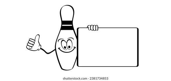 Cartoon Bowlingstift mit Streifen und Bowlingball. Bowling-Streik-Idee. Sport oder Hobby-Spiel. Spielen in einem Team, Wettbewerb oder Turnier. Kriechstifte und Schildkröten. Spielen Sie ein Kegling-Team.