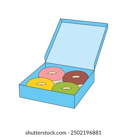 cartoon a box of donuts Isolated on White