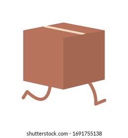 cartoon box with legs icon over white background, flat style, vector illustration