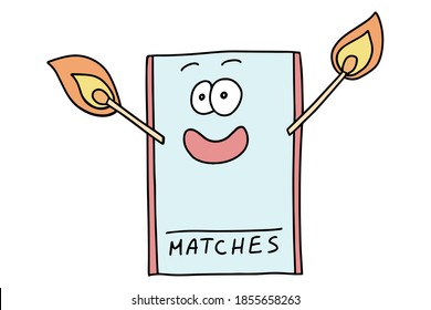 Cartoon Box of Matches. Safety match. Hand drawn lines cartoon doodle matchbox. Vector illustration isolation on white background.