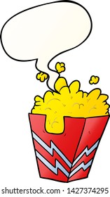 cartoon box of popcorn with speech bubble in smooth gradient style