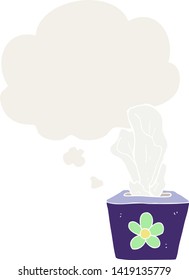 cartoon box of tissues with thought bubble in retro style