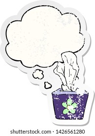 cartoon box of tissues with thought bubble as a distressed worn sticker