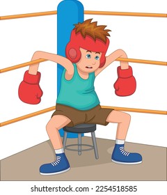 boxeador de dibujos animados agotado en la esquina del anillo