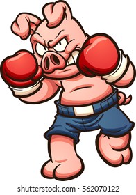 Cartoon boxer pig. Vector clip art illustration with simple gradients. All in a single layer.