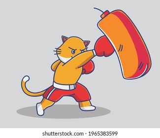 Cartoon Boxing Animal Cat Glory Punch hands up. Animal Cartoon Flat Style Icon illustration Premium Vector