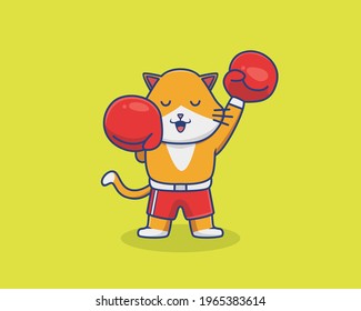 Cartoon Boxing Animal Cat Glory Punch hands up. Animal Cartoon Flat Style Icon illustration Premium Vector