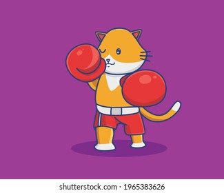 Cartoon Boxing Animal Cat Glory Punch hands up. Animal Cartoon Flat Style Icon illustration Premium Vector