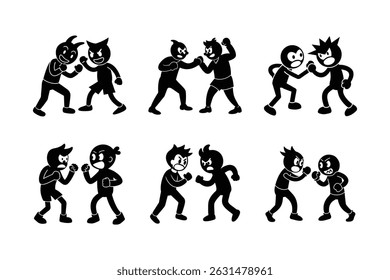 Cartoon Boxing Duel Collectio vector silhouette