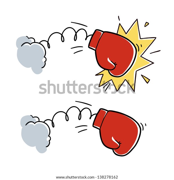 カートーンボクシングのグローブパンチ 白い背景に漫画のイラスト のベクター画像素材 ロイヤリティフリー